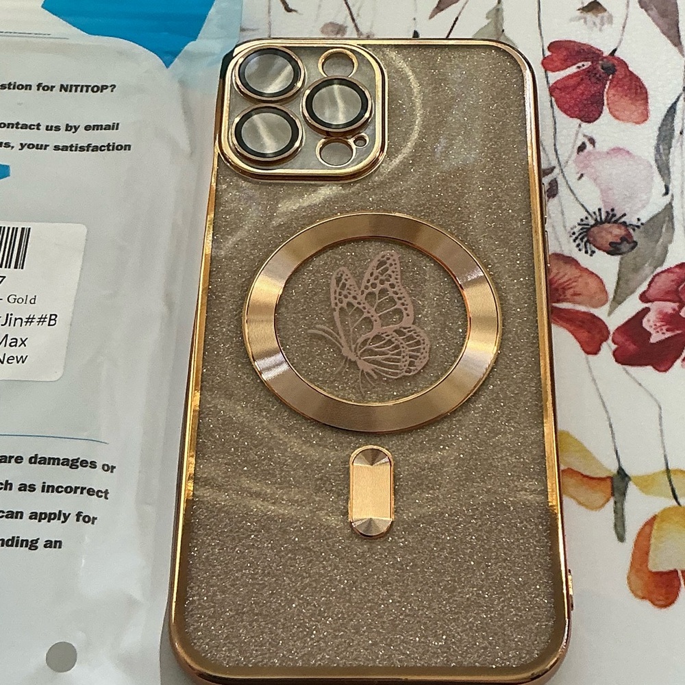 Gold Glitter Phone Case with Ring Holder - I Phone 13 Pro Max ( NWT) - Picture 2 of 6